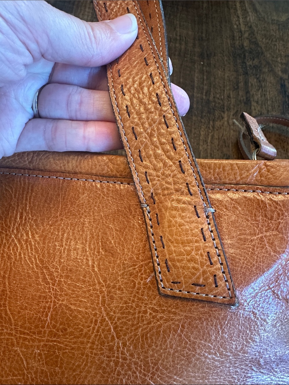 Fossil | VTG Cognac Genuine Leather Satchel Top Handle Bag - Picture 5 of 11